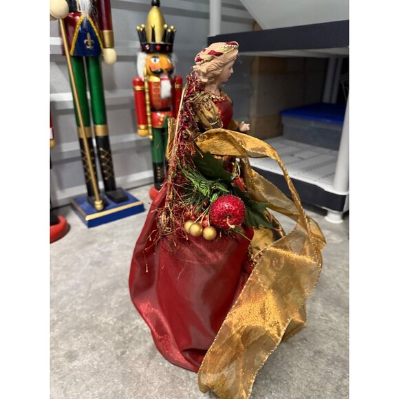 Victorian Angel Tree Topper With Gold & Red Gown - Picture 4 of 7